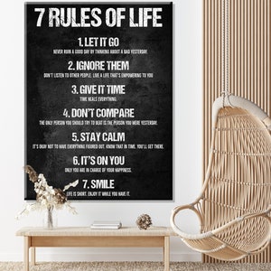 7 Rules Of Life Inspirational Quote Canvas, Wall Art Office Decor, Inspiration Modern Art Home Decor,  Motivational Sign,Best Christmas gift