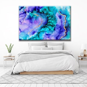 Energetic Teal Blue and Purple Abstract Wall Art Canvas | Abstract Canvas  | Wall Decor | Home Decoration | Gold Canvas | Canvas Decor Art