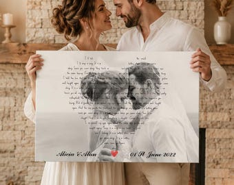 Custom Wedding Vows Photo Canvas Print, Anniversary Gift, Song Lyrics Wall Art