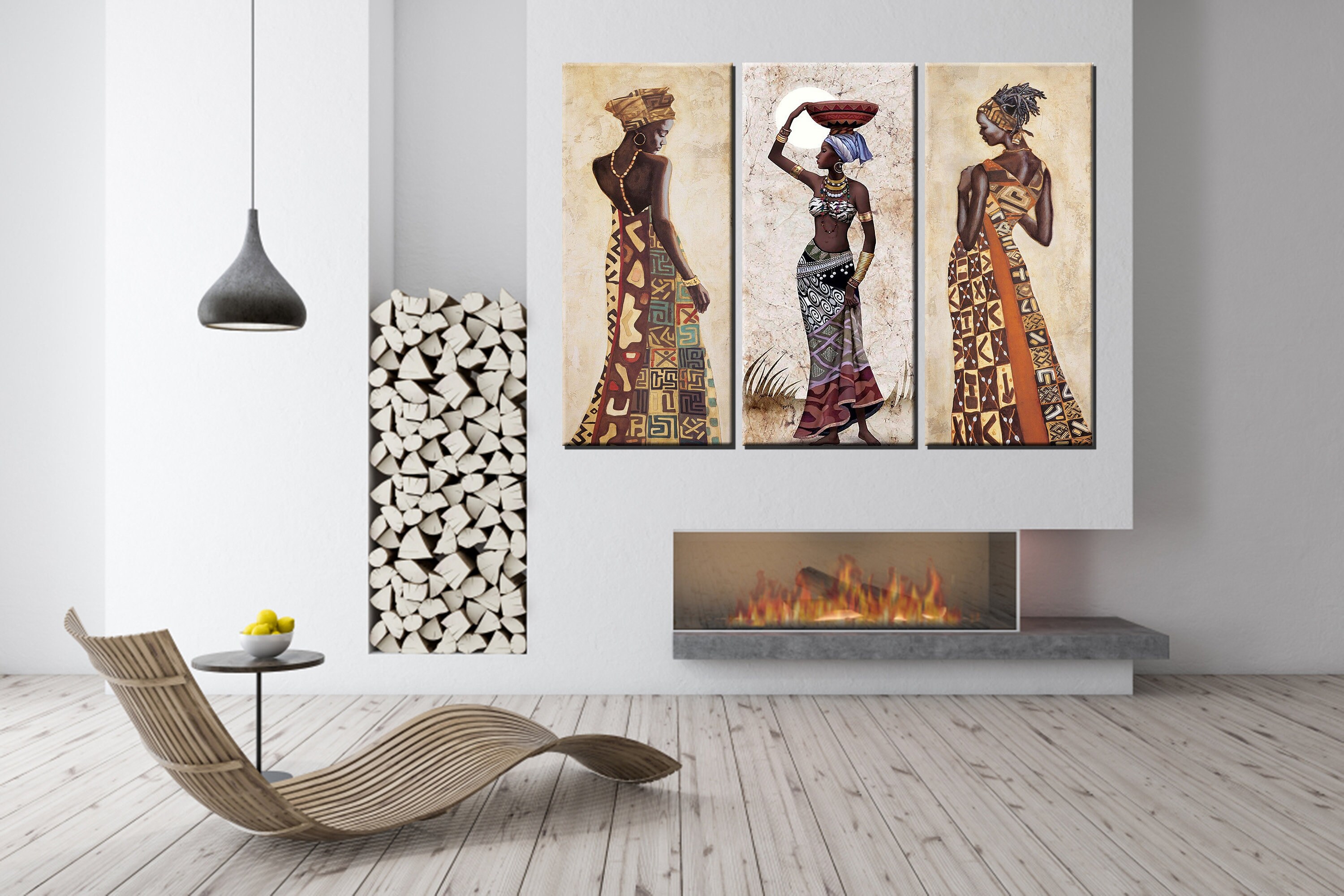 Set of 3 African Art Decor Modern Wall Art African Girls Etsy