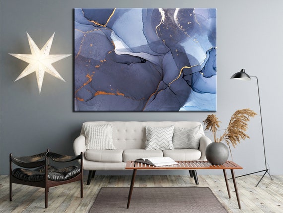 Abstraktes Wandbild Auf Leinwand – 114,3x76,2 Cm, Blaue Moderne Kunst, Für Wohnzimmer & Büro