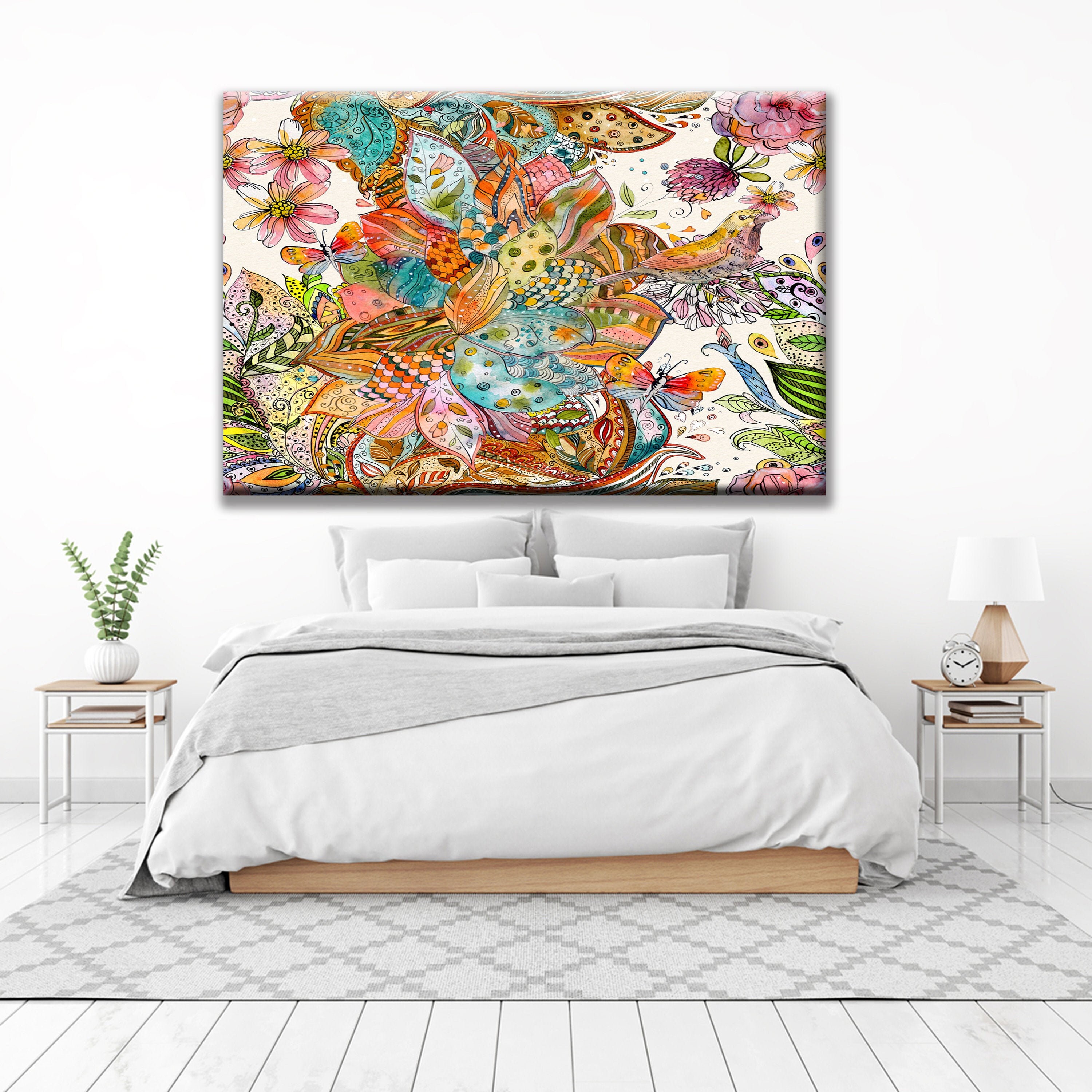 Large Wall art Canvas Colorful Living room Abstract Flowers Etsy