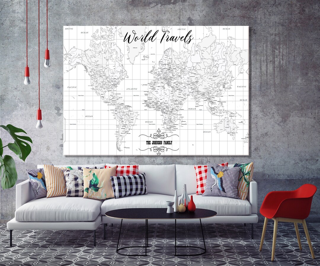 Personalized World Map Canvas – Push Pin Travel Map, Custom Wall Art - Etsy