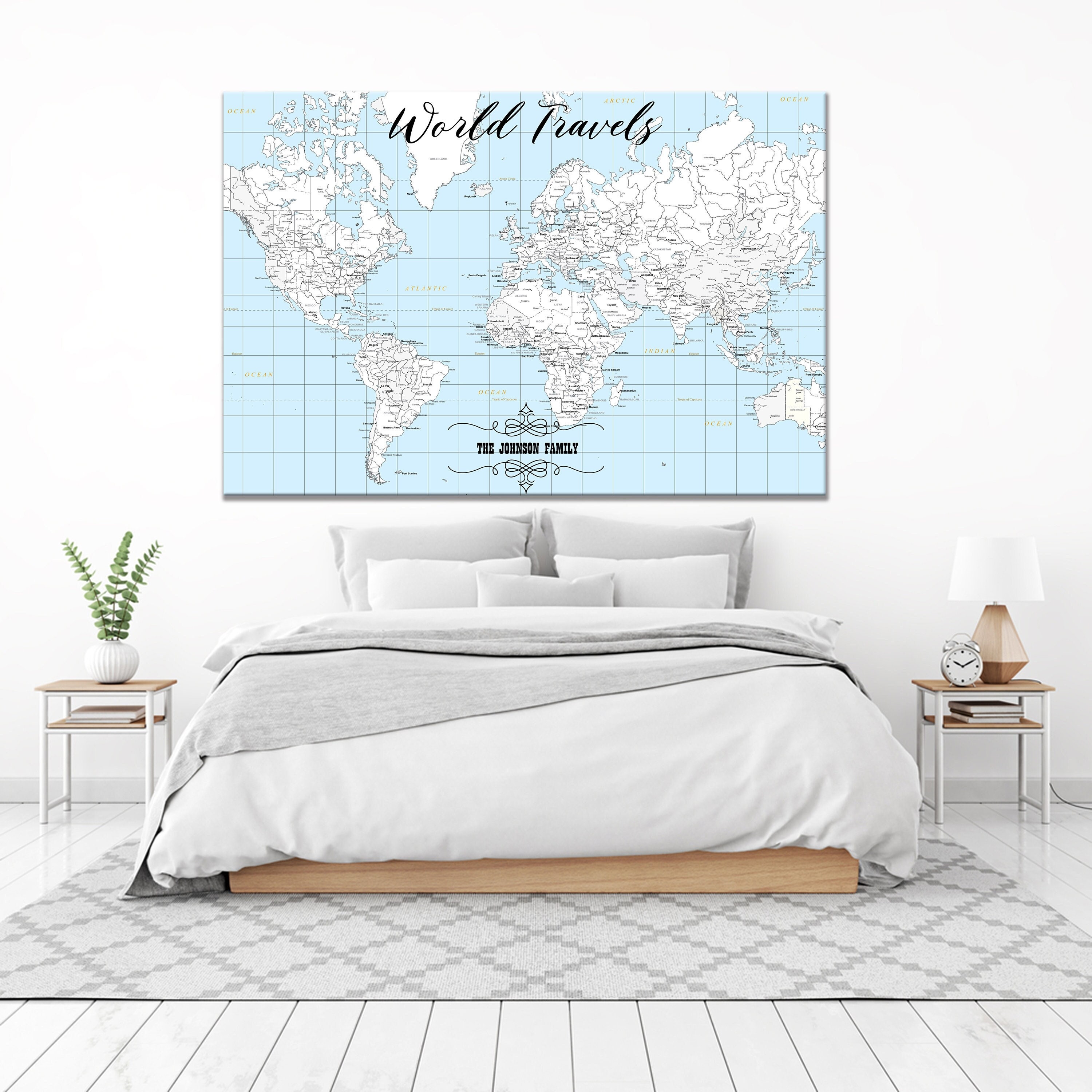 Push Pin World Map | Personalized Canvas Travel Art - Etsy