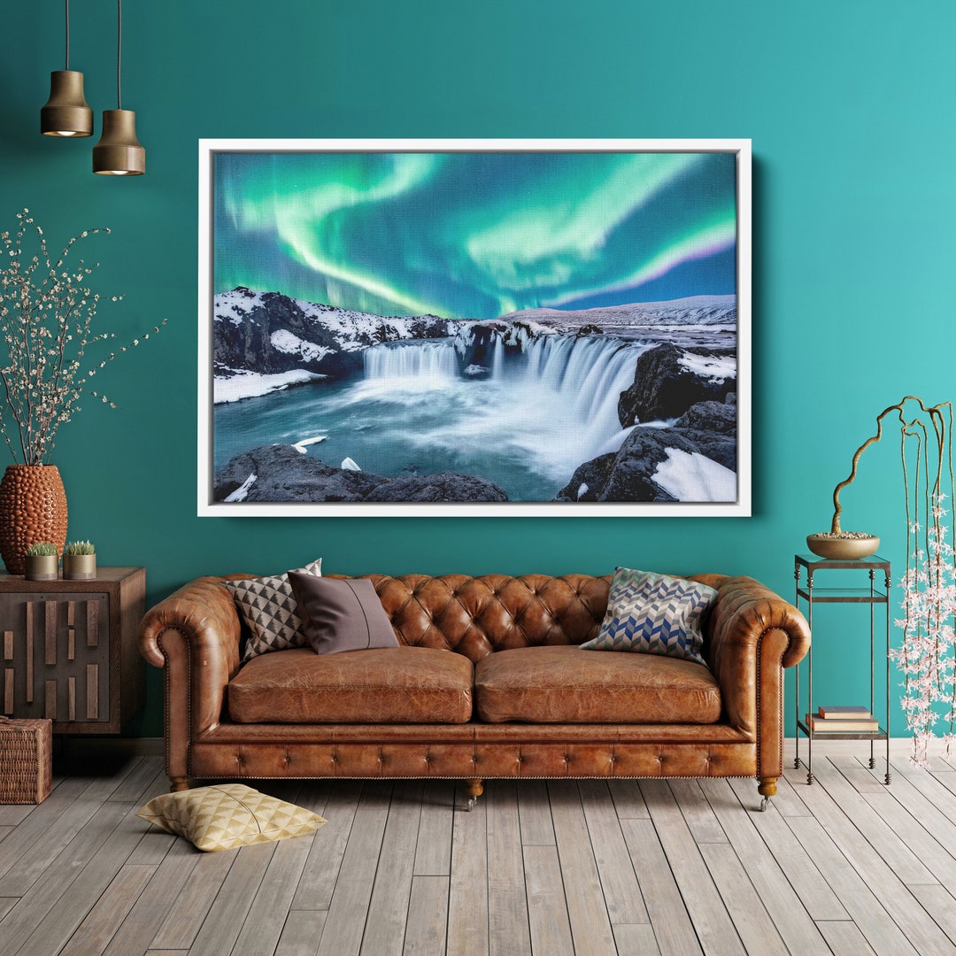 Northern Lights Iceland Waterfall Canvas Print, Modern Wall Art - Etsy