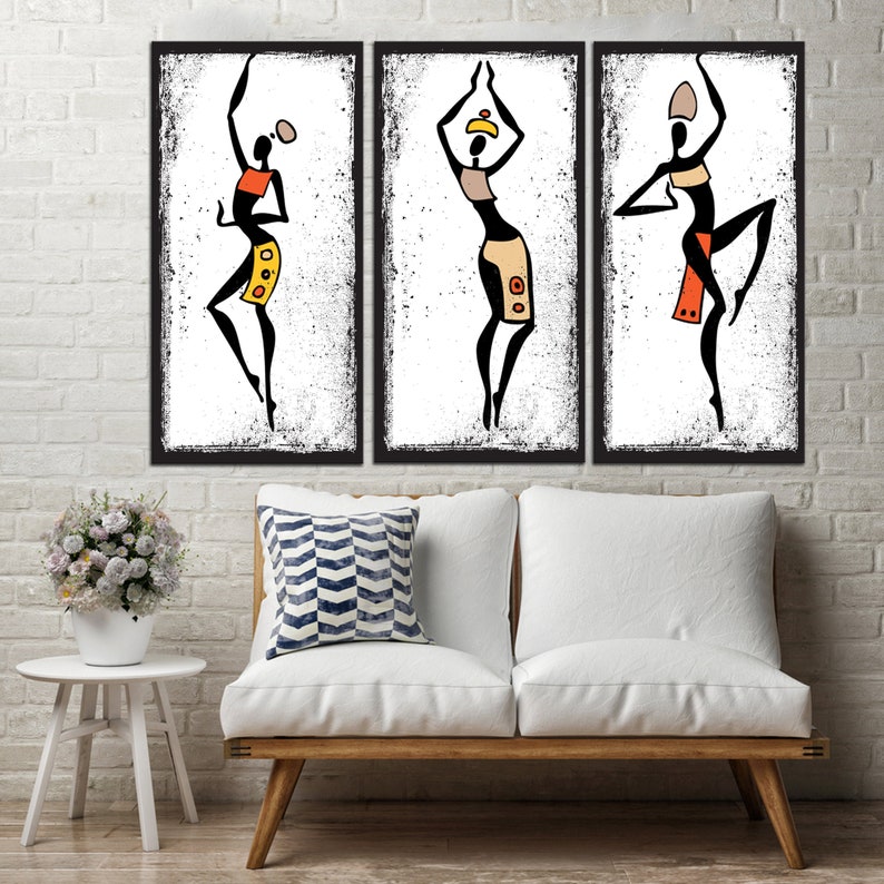 Set of 3 Ethnic Art Decor Modern Wall Art Dancing African Etsy