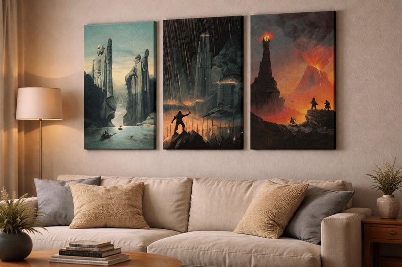 Set canvasprints van een scène uit een fantasytrilogie: Little Hero Ring Quest muurdecoratie afbeelding 1