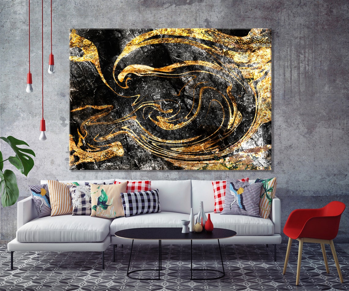 Single Panel Art Decor Modern Wall Art Black and Gold Etsy