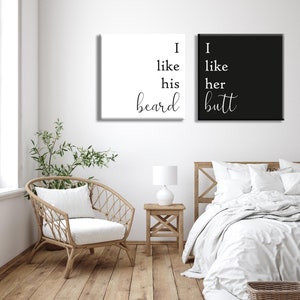 I Like Her Butt & His Beard Canvas Sign Set | Farmhouse Decor, Funny Bathroom Art, Creative Bedroom Decor, Set Of 2 Canvas Signs