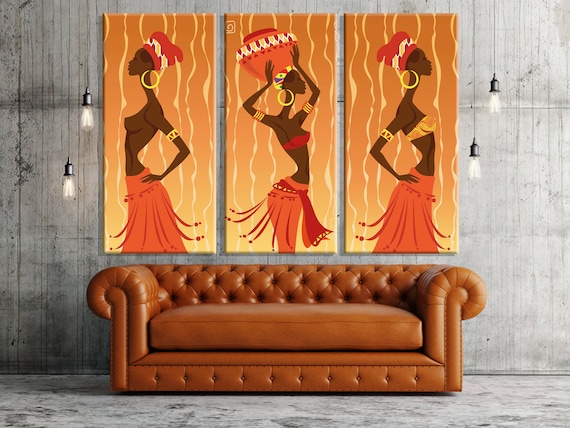 Set of 3 African Girl Art Decor Ethnic Wall Art ethnic Office Decorboho Decormother s Day Giftcanvas Settraditional Canvas Wall Art Etsy