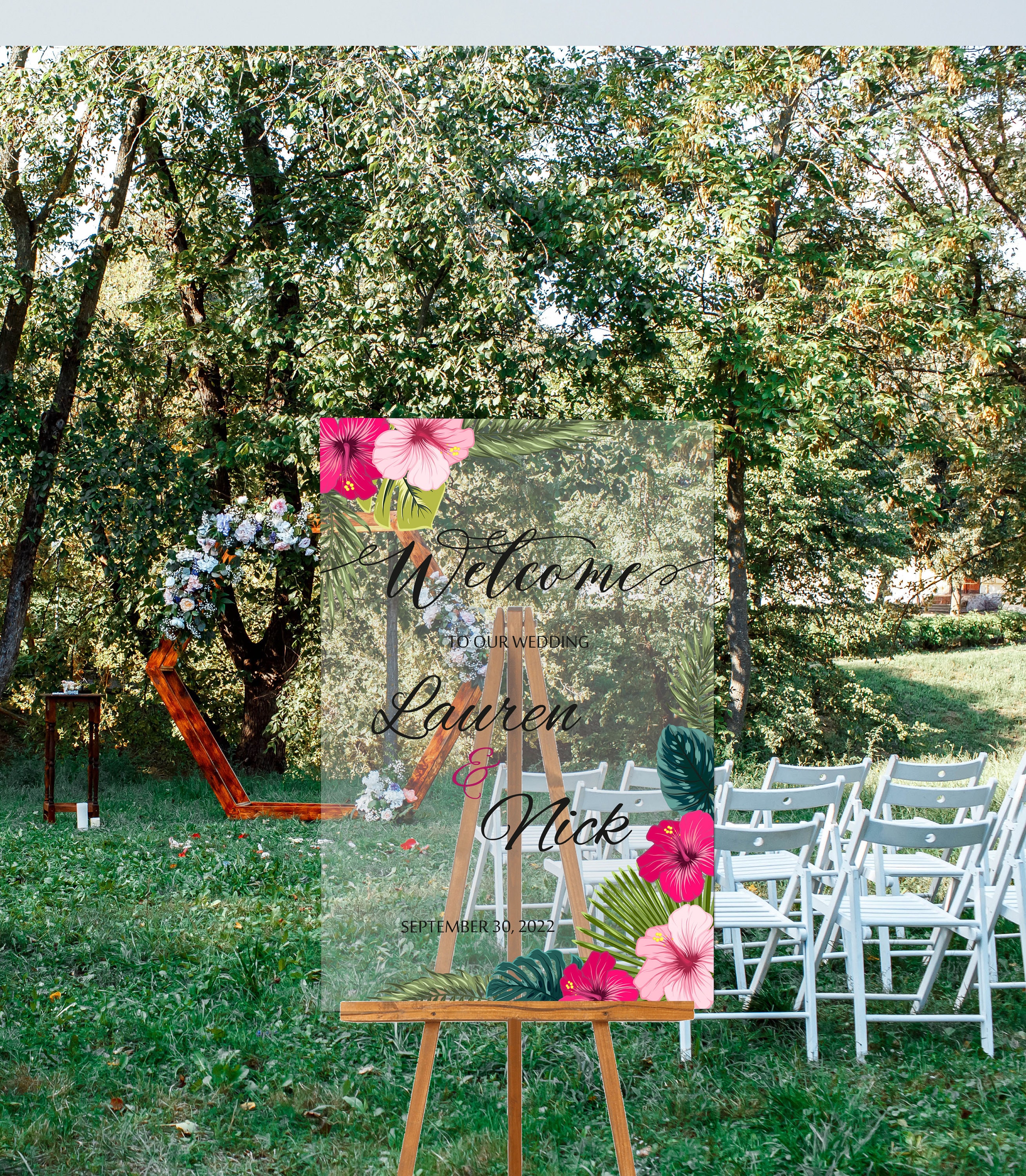 Tropical Flowers Acrylic Wedding Sign | Clear Acrylic Wedding Sign ...