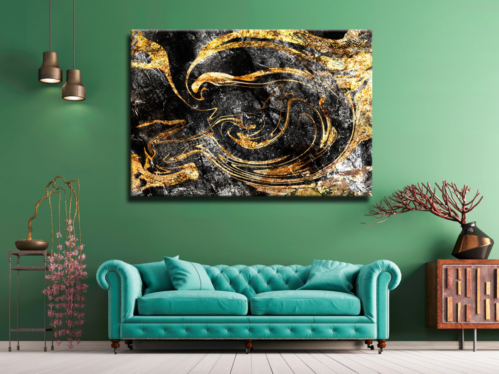 Single Panel Art Decor Modern Wall Art Black and Gold Etsy