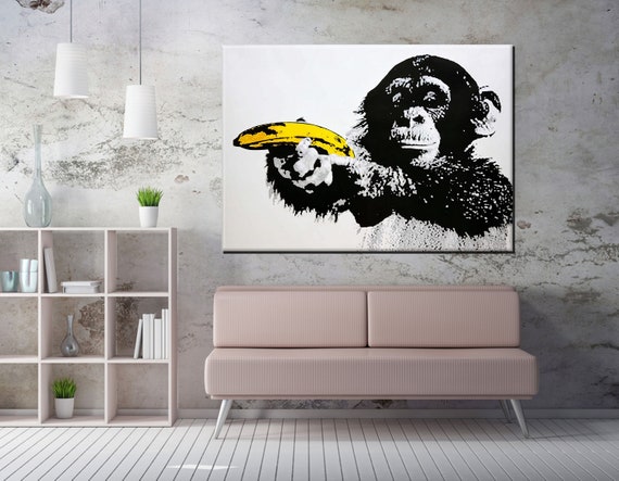 Banksy Monkey Canvas Art – Graffiti Style Wall Decor - Etsy