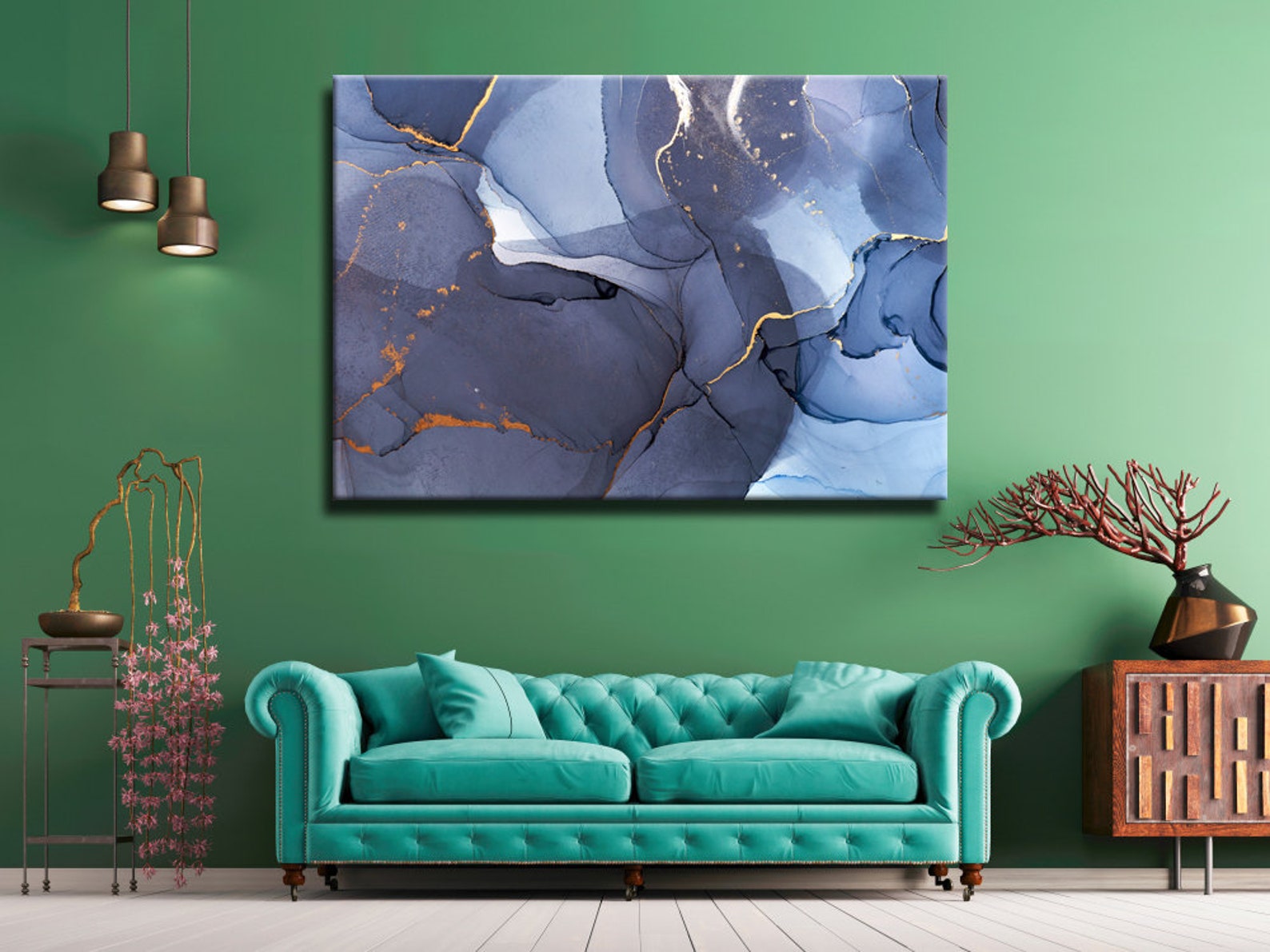 Navy Blue Abstract Art Decor Modern Wall Art Abstract Etsy