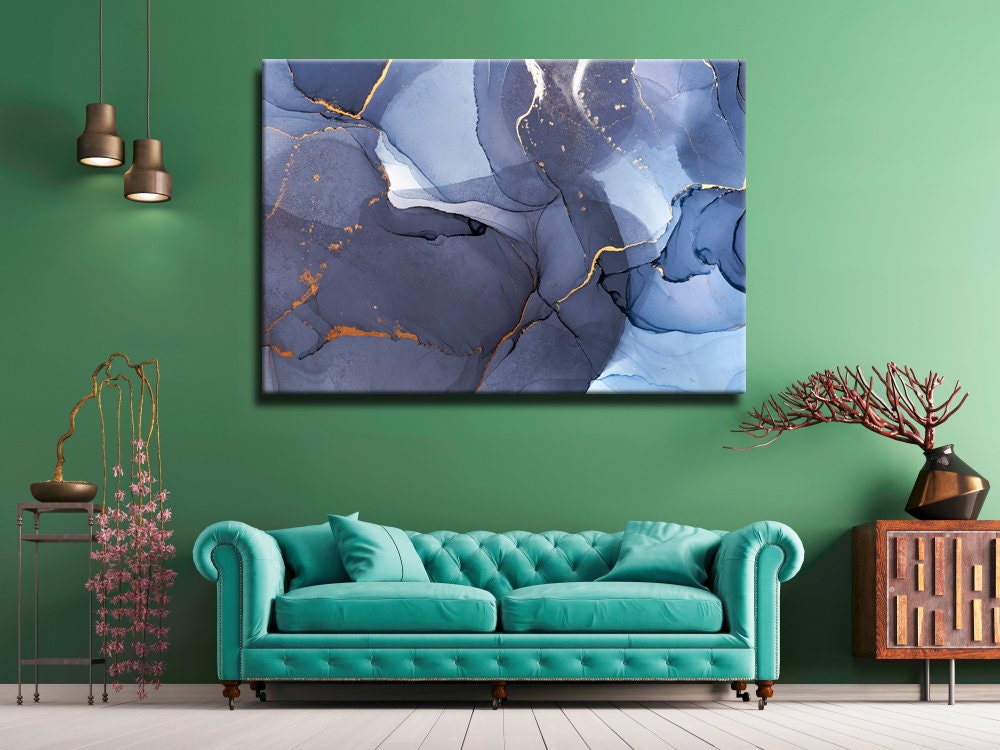 Navy Blue Abstract Art Decor Modern Wall Art Abstract Etsy