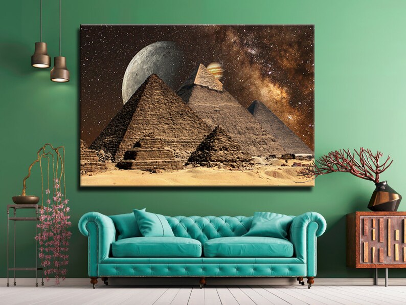 Egypt Theme Pyramids Canvas Decor Space Moon and Planet - Etsy