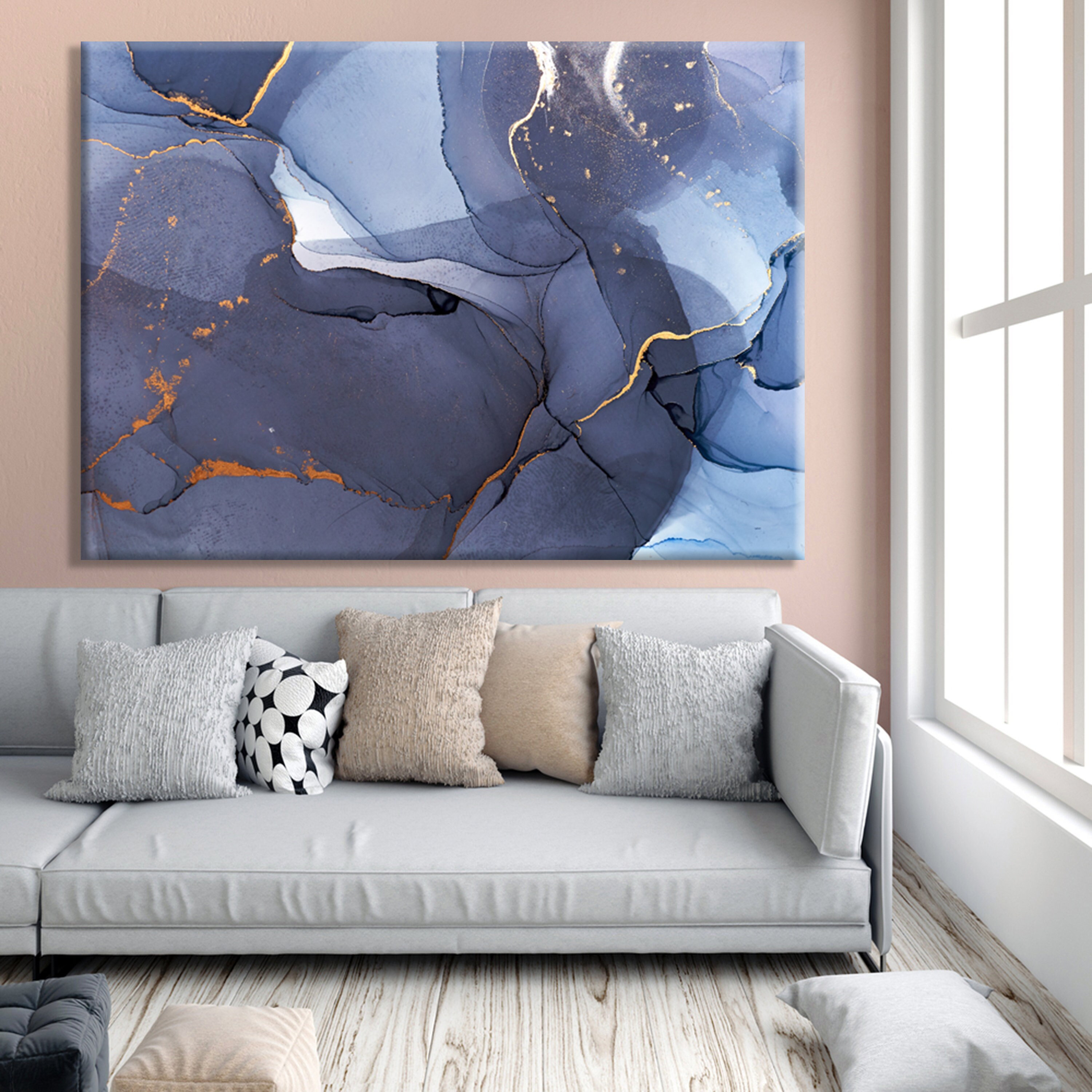 Navy Blue Abstract Art Decor Modern Wall Art Abstract Etsy