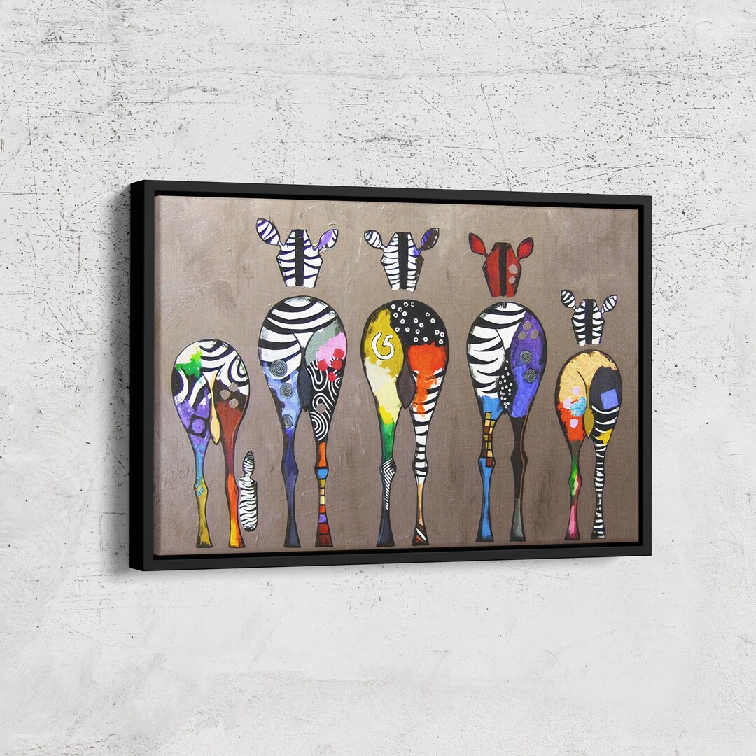 Banksy Colorful Zebras Canvas Wall Art , BANKSY Zebra Poster Print