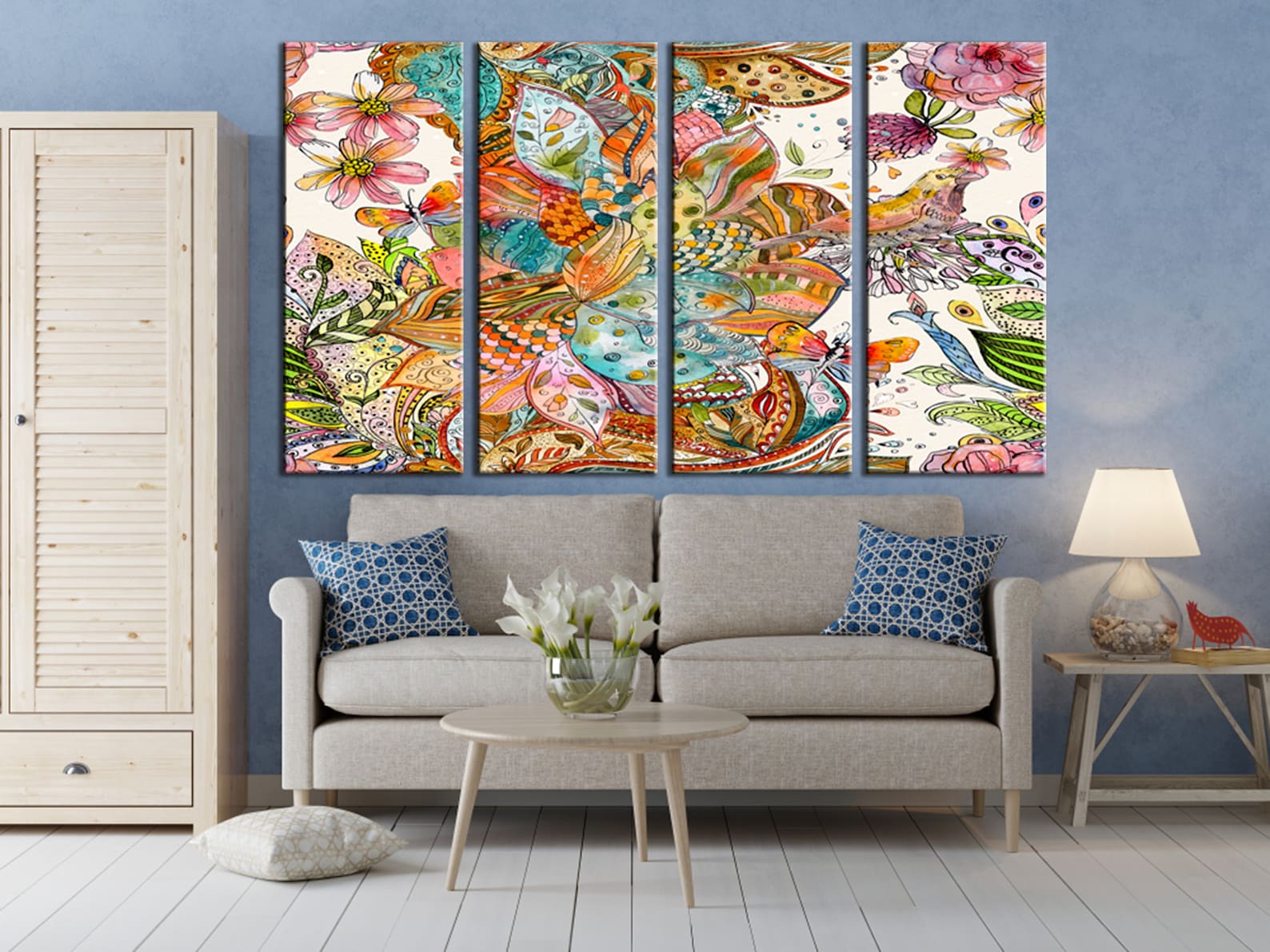 Large Wall Art Canvas Colorful Living Room Abstract Flowers | Etsy