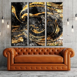 Black and Gold Abstract Canvas Print | Modern Set of 5 Wall Art - Etsy