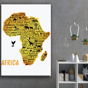 Kinder Afrika Karte mit Tiermotiven - Kinderzimmer Dekor & Reiseführer Wandkunst, Typografie Poster für Kinder