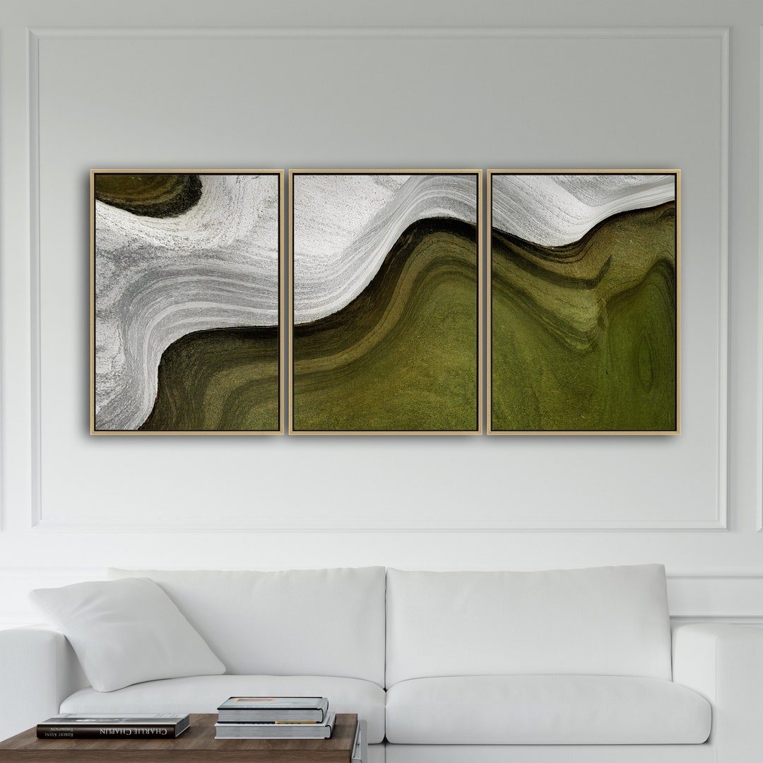 Abstract Landscape Canvas Print Set of 3 - Green Farmhouse Wall Art ...