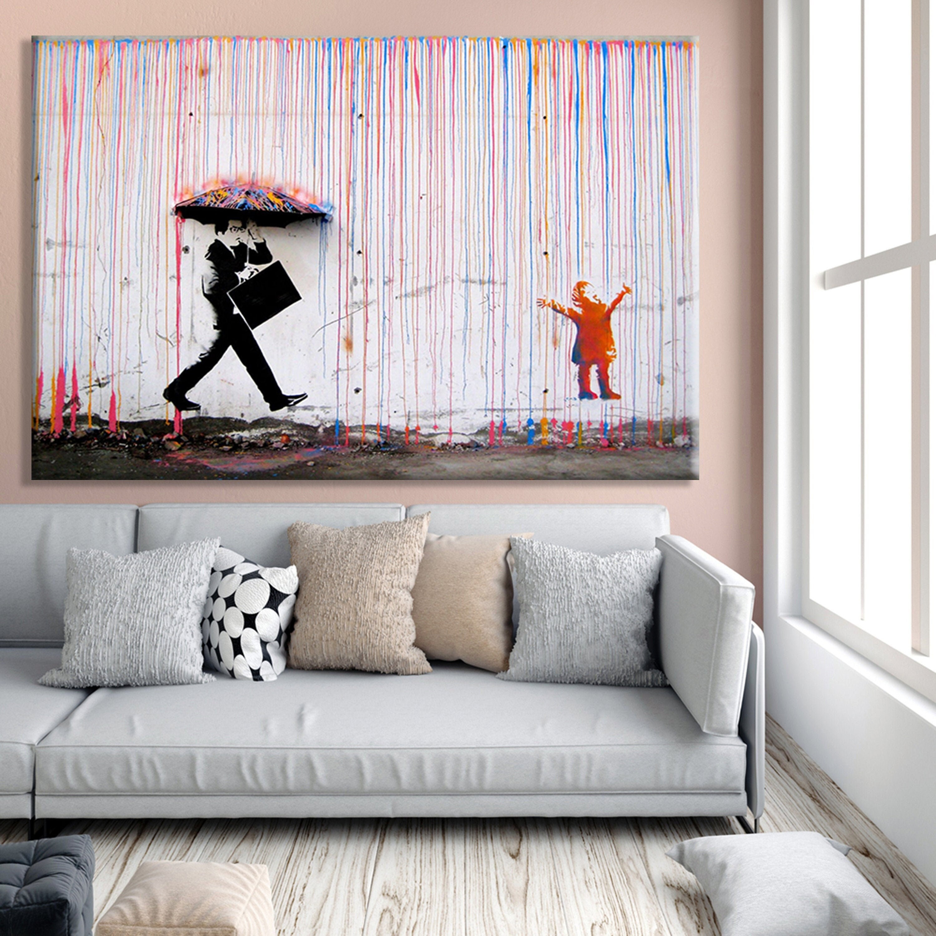 Graffiti Banksy Street Art Kids Mädchen Rote Regenschirm, Leinwandkunst Wandbild