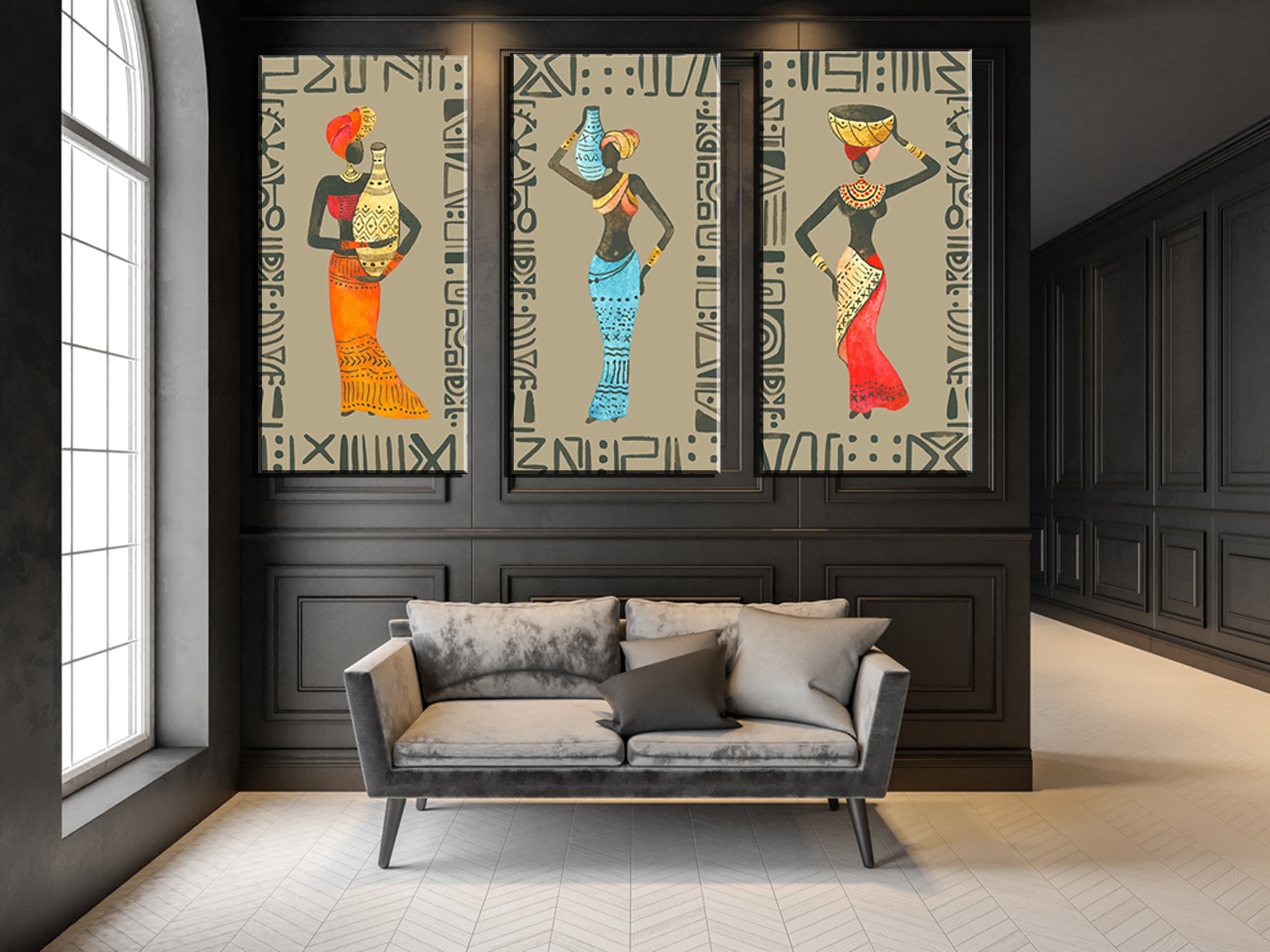 Set of 3 African Girl Art Decor Ethnic Wall Art Black Woman | Etsy