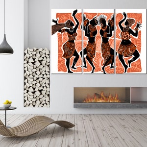 Etnic African Dancers and Dancing Orange Color on White Background Music Enstruments and Afro Music Ethnic Theme Original Afro Girls and Boy