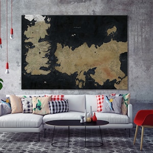 Kultige Film Karte Leinwand- Beliebte Leinwand-Sic-Fi & Fantasy Leinwand | Vintage Landkarte Wanddeko | Film Thema Leinwand Kunst | Gerahmte Kunst