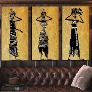 African Girl Canvas Art Set | Ethnic Wall Decor, Mother&#39;s Day Gift