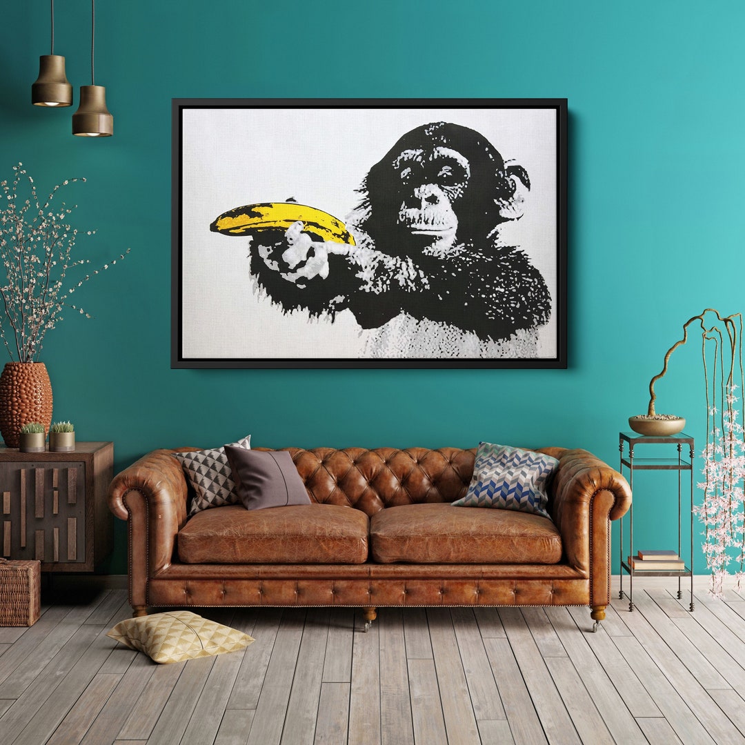 Banksy Monkey With Banana Canvas, Banksy Monkey Gun, Banksy Gun Canvas