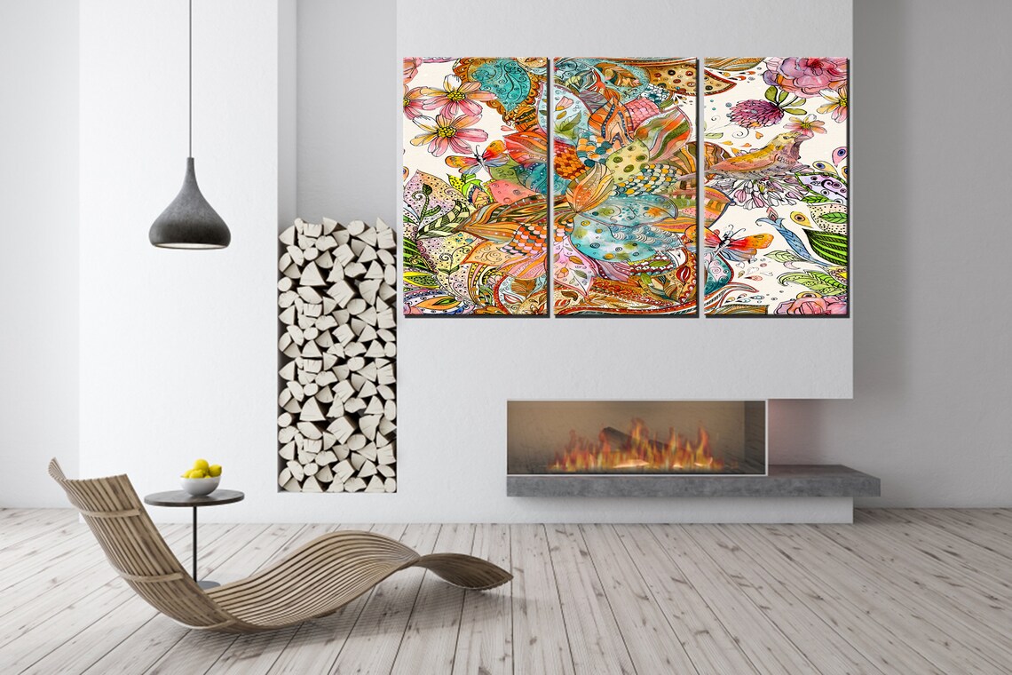 Large Wall Art Canvas Colorful Living Room Abstract Flowers | Etsy