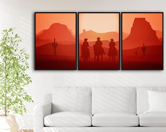 Western Canvas Print Set, Farmhouse Wall Art, Cowboy Desert Landscape