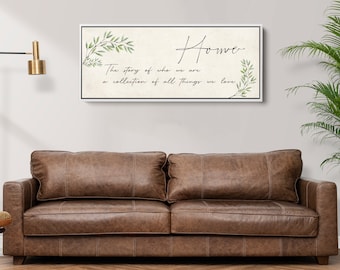 Letrero de lienzo con la historia de la familia / Decoración para sala de estar estilo rústico