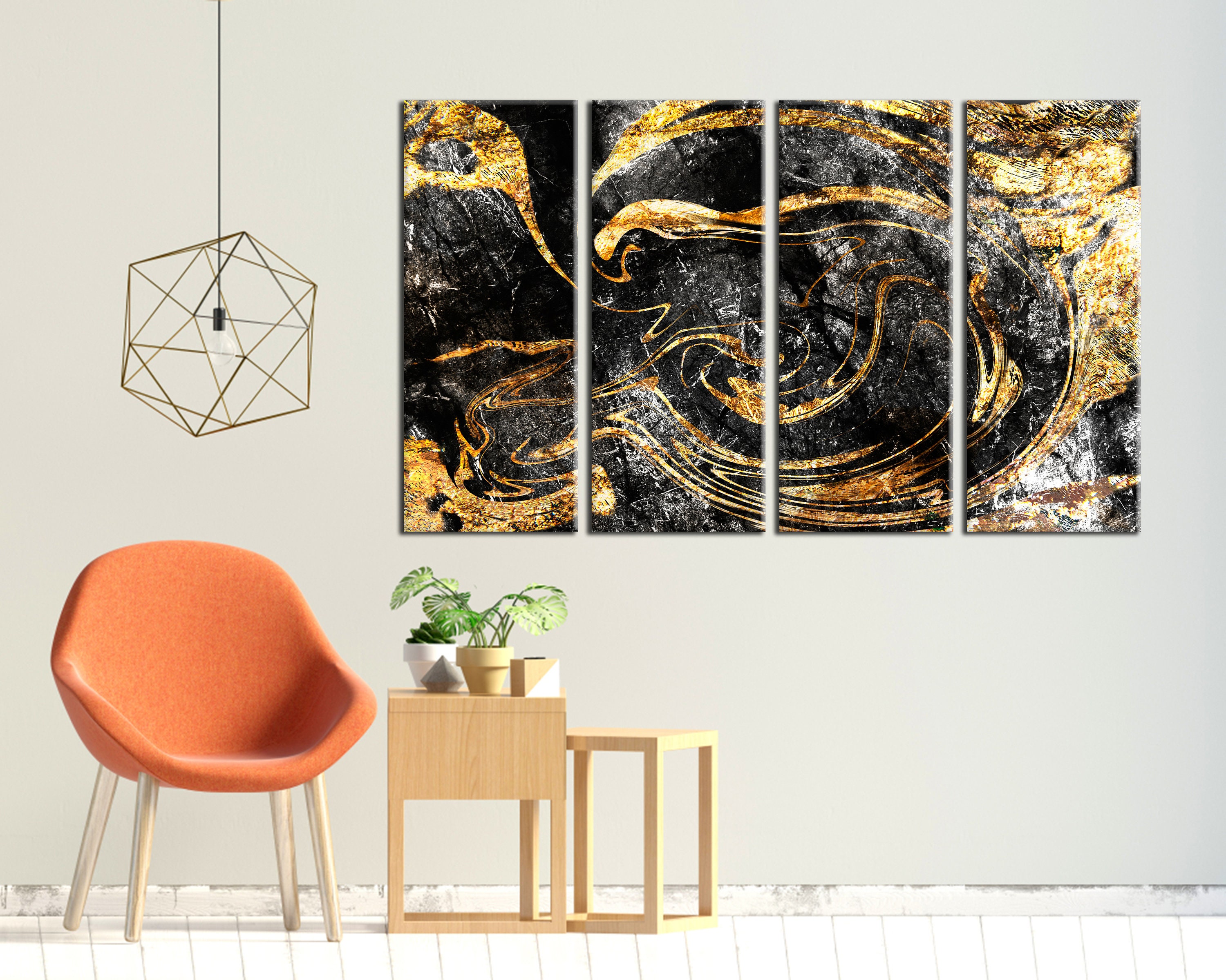 Black and Gold Abstract Canvas Print | Modern Set of 5 Wall Art - Etsy