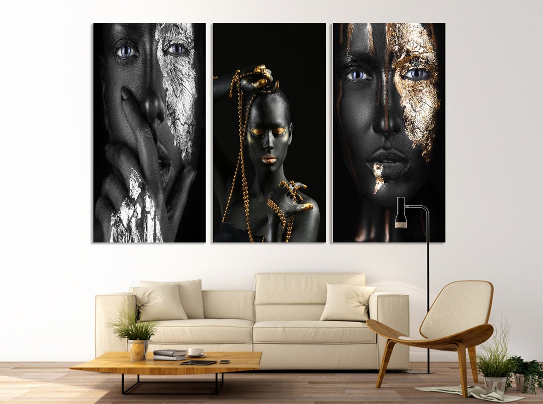 Black Fashion Womans on Black Background Canvas Decor Printable Art ...