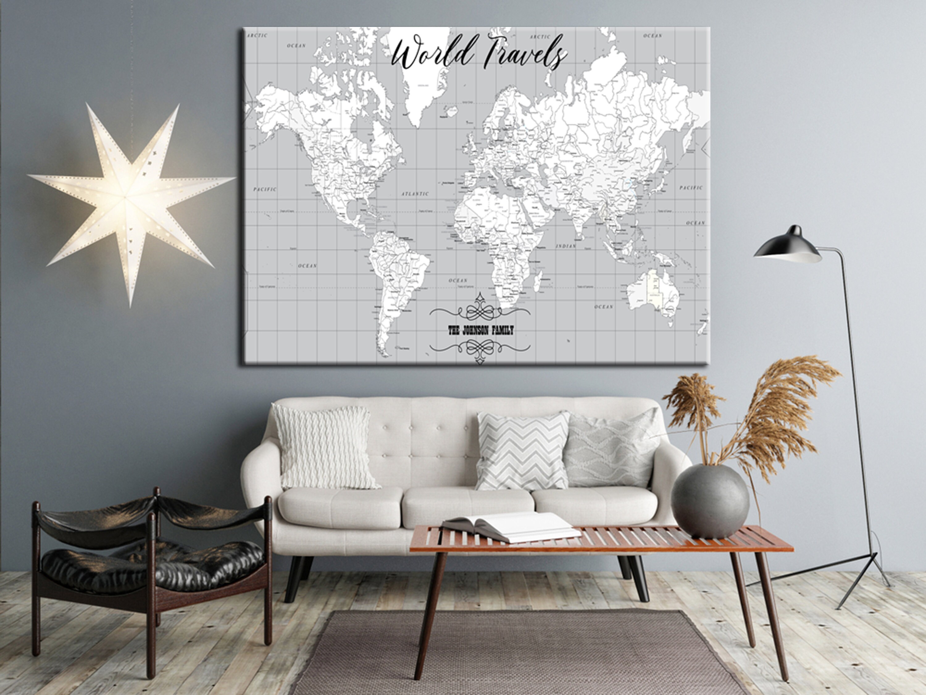 Push Pin World Map | Personalized Canvas Travel Art - Etsy