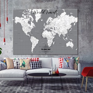 Mappa del mondo con puntine da disegno, mappa del mondo su tela, regalo di anniversario, puntina da disegno per mappa, regalo personalizzato, mappa di viaggio per coppie, ritorno a scuola, decorazione per l'aula