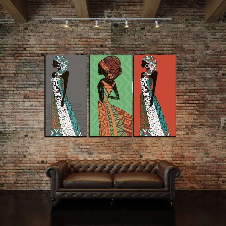 Set of 3 Ethnic Art Decor Modern Wall Art African Girls Etsy