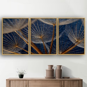 Gold and Black Dandelion Flower Canvas Printing, Set of 3 Dandelion Decor Floral Wall Art, Dandelion Botanical Canvas Prints,Above Bed Decor
