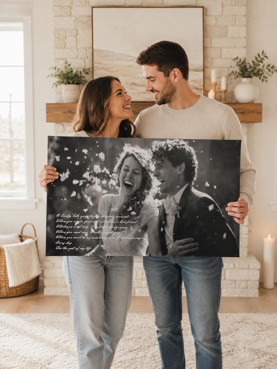 Personalized Wedding Photo Canvas Print, Custom Couple Portrait Wall Art