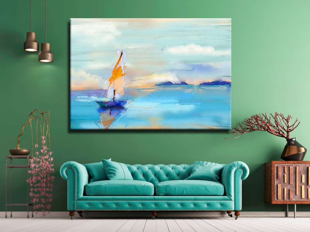 Sale 40 Abstract Oil Painting Print of Sailboat Print , Relaxing Home