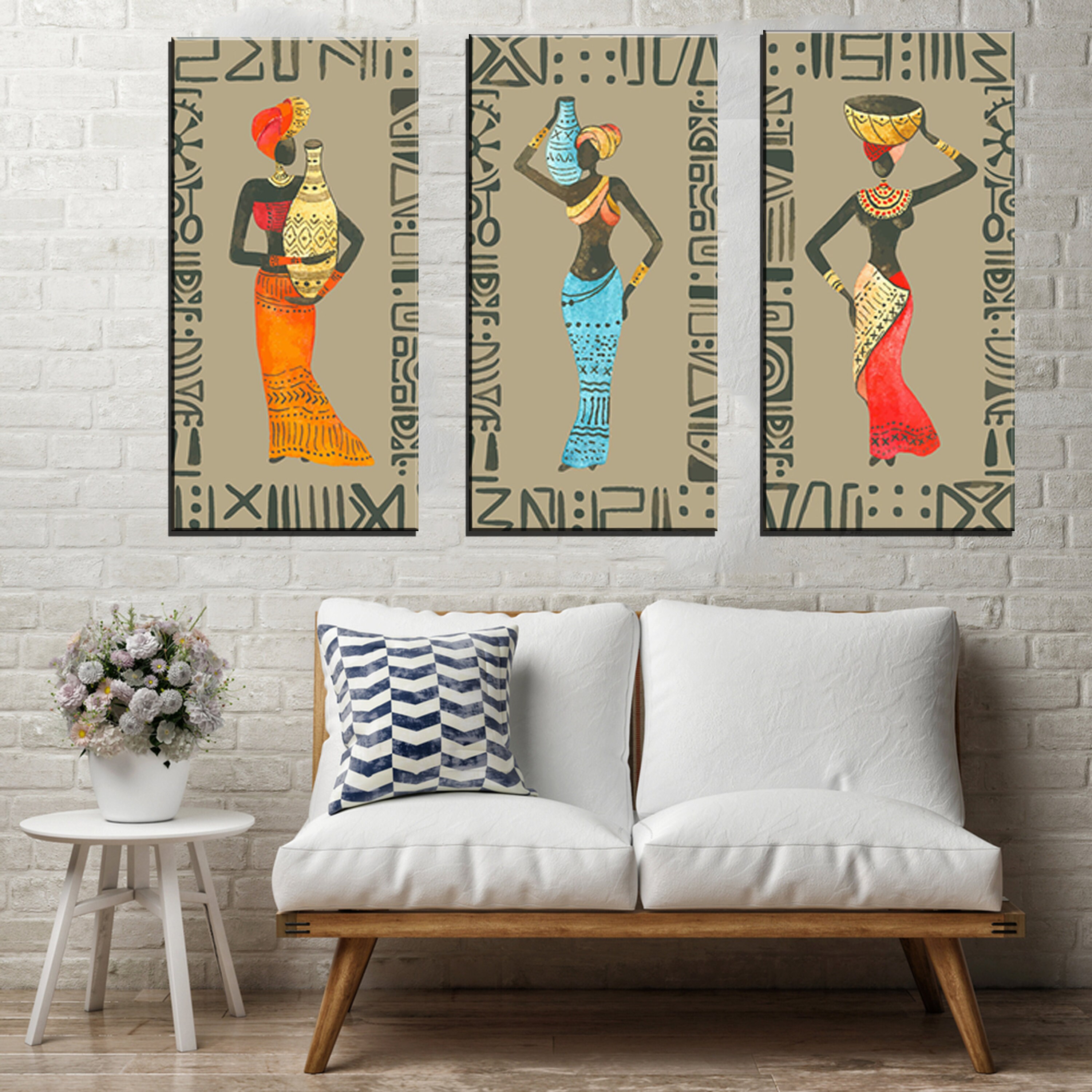 Set of 3 African Girl Art Decor Ethnic Wall Art Black Woman Etsy