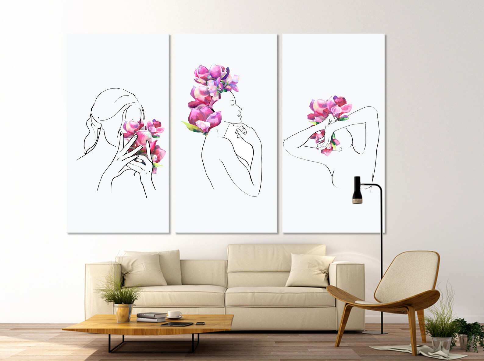 Set of 3 Girl Art Decor Modern Wall Art Flower Girl Woman Etsy