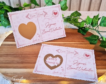 Carte à gratter personnalisée St Valentin, cadeau, ticket à gratter, surprise, texte rouge