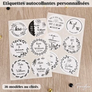 Etiquettes AUTOCOLLANTES personnalisées monochromes mariage baptême EVJF baby shower communion anniversaire cadeau
