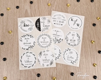 Étiquettes personnalisées AUTOCOLLANTES Noir et blanc – Mariage, Baptême, Baby Shower, ... – Stickers adhésifs pour cadeaux invités