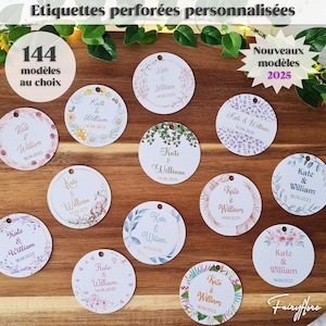 Etiquettes PERFORÉES personnalisées mariage baptême EVJF baby shower communion anniversaire cadeau