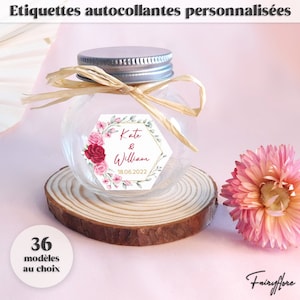 Etiquettes personnalisées AUTOCOLLANTES hexagonales mariage baptême EVJF baby shower communion anniversaire cadeau